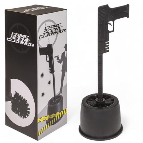 MIJOMA Escobilla de baño Crime Scene Cleaner – 40 cm – Juego de escobillas de inodoro con diseño de pistola, plástico, color negro, accesorio de baño original, ideal como mordaza