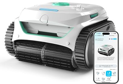 WYBOT C2 Poolroboter Akku Boden und Wand für Einbaupools bis 150㎡, Doppelfiltration, 3-Fach Motor, Starke Saugkraft, Wandkletter & Wasserlinie, 184 Min, App(Weiß-Grün Grün)