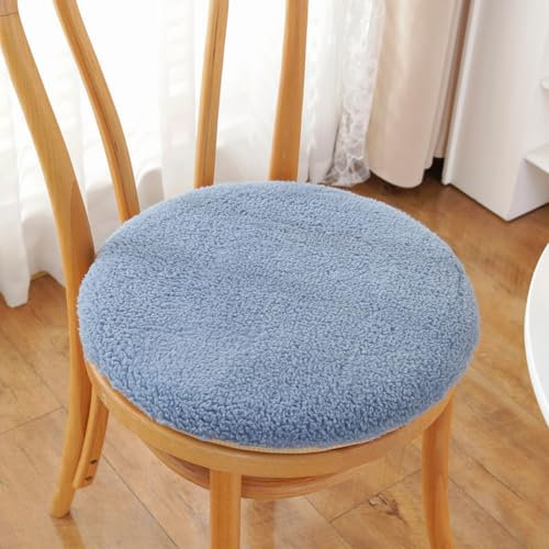 Plüsch-Stuhlkissen aus Lammwollimitat mit Reißverschluss, Winter Warm zu Halten rutschfeste Abnehmbar Waschbar Sitzkissen Rund, Stuhlauflage für Haus & Garten für Kinder und Erwachsene (Blau, 50 cm)