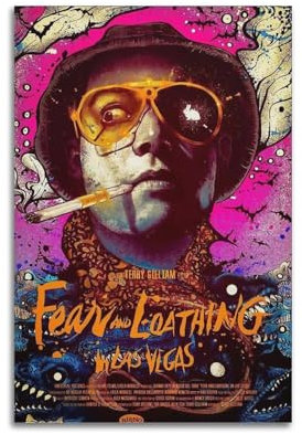 YEESUXII Filmposter Fear And Loathing in Las Vegas, Leinwand, Wandkunst, Dekoration für Wohnzimmer, Schlafzimmer, modernes Zuhause, Wanddekoration, Geschenk, 40 x 60 cm, ungerahmter Stil