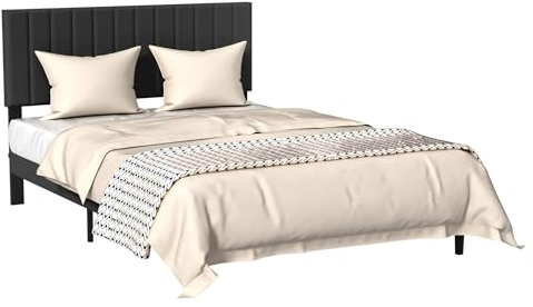 FIVMEN Bettgestell 140x200 cm Bettrahmen Metallbett mit Samt Kopfteil und Lattenrost Jugendbett Gästebett Einzelbett für Schlafzimmer Gästezimmer, Schwarz