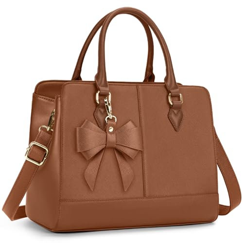 RAINSMORE Handtasche Damen Mittelgroß PU Leder Tasche Damen Henkeltaschen Damenhandtasche Damentaschen Tote Bag Schultertaschen Shopper 13 Zoll Dunkelbraun