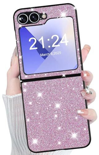 WATACHE Étui pour Samsung Galaxy Z Flip 6 – Étui à rabat à paillettes pour filles et femmes – jolie coque de protection brillante et antichoc pour téléphone Galaxy Flip 6 2024 5G (rose)