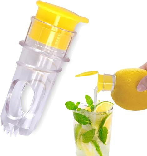 Screw-Top Lemons Squeezer, Compact Juice Extractor Citrus Press with Lid Compact Manual Juice Extractor with Built-In Filter, Portable Squeeze Lime for Cocktails, Drinks (Yellow)