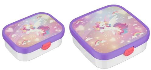 Mepal – Bento Brotdosen klein & groß Campus | Lunchboxen-Set für Kinder | Inklusive auslaufsicheren Bento-Fächern & Gabeln | Meal Prep Boxen | 750 ml + 1250 ml | Unicorn Glow