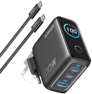 Anker Chargeur USB C 100W Max 3 Ports | Adaptateur Mural GaN Ultra-Compact, Écran Intelligent, Contrôle Tactile, pour MacBook, iPad, iPhone Séries 17 16 15 et plus