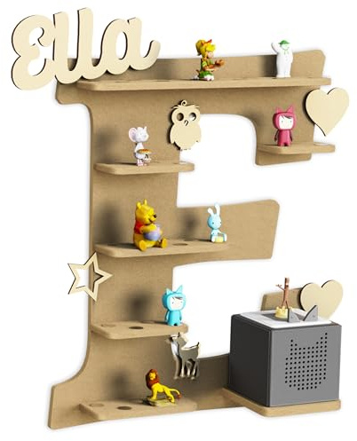 Holzura Regal Buchstabe E für Toniebox zum selber bauen, DIY Wandregal für Toniefiguren, Aufbewahrung für Tonies, Halterung für Musikbox, 10mm Bausatz