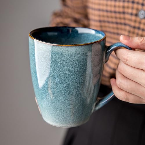 Hosoncovy 450ML Large Capacity Ceramic Coffee Mug with Handle,Glazed Contrast Color Tea Cup Drink Cup Couple Gift Mug