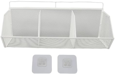 3 Grids Wall Hanging Baskets, Metal Wire Storage Organizer with Slanted Opening, No Drill Adhesive Holder for Kitchen, Bathroom, Laundry Room (White)
