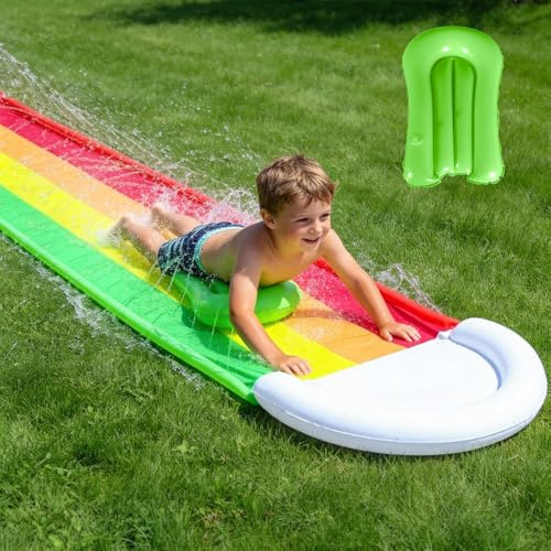 Water Slide Mat, Afenau 15.7ft/480cm Lawn Water Slides with 1 Bodyboard and Sprinkler, Single Lane, Waterslide Inflatable, Slip n slide for Kids Adults Outdoor Play