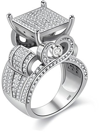 Uloveido Womens CZ Cluster Square Hochzeit Verlobungsring große Anweisung Party Prom Cocktail Ring (Größe 49 (15.6))