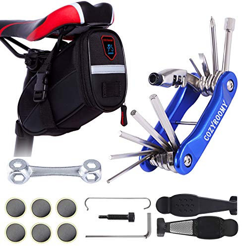 Fahrrad Reparatur Set Premium - 10-in-1 Multitool mit Kettenwerkzeug, Reifenhebern & wasserdichter Satteltasche | Inkl. 6 Reifenpflastern | Langlebig (Kohlenstoffstahl) | 6 Monate Garantie