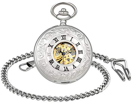 MICGIGI - Reloj de bolsillo unisex de cuerda manual, reloj de bolsillo analógico de doble cuerda manual con cadena, clásico, Clásico