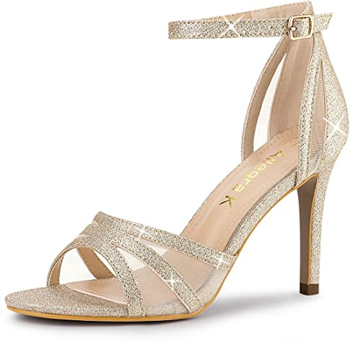 Allegra K Damen Glitzer Knöchelriemen Stiletto Heels Sandalen