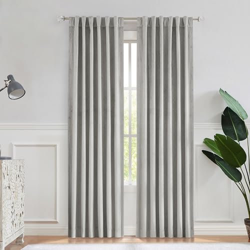Moderate Samt-Verdunkelungsvorhang, 213 cm lange Stangentasche, für Wohnzimmer, Schlafzimmer, Geo-geprägtes Rankgitter-Fensterbehandlung, Vorhang-Sets 132 x 213 x 5 cm, Paneel-Paar für unterwegs, grau