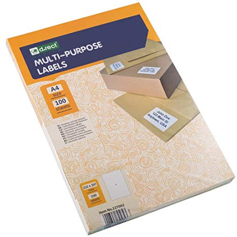D.RECT Klebeetiketten Universal-Etiketten (210x297mm auf DIN A4) bedruckbar selbstklebend 100 Blatt/Packung 1 Etikette/Blatt 100 Stücke weiß