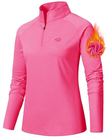 AjezMaxDonna Maglia da Corsa a Maniche Lunghe con Protezione UPF 50+ Rosa Small