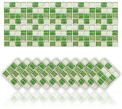 Cendray 20 Stück Fliesenaufkleber öldichte wasserdichte PVC Selbstklebende Dekoration Mosaik-Stil Küche Badezimmer Fliesenaufkleber (10x10cm,Grün)