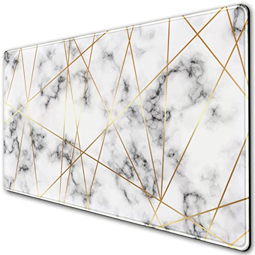 Grand tapis de souris de jeu avec motif marbre gris doré, XXL, pour souris sans fil (80 x 40 cm), grand tapis de souris pour clavier, base en caoutchouc antidérapant avec bords cousus