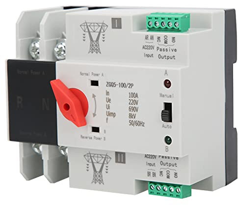 Interruptor de transferencia automática 2P, ZGQ5-100/2P 220V Interruptor de Transferencia Automática de Doble Potencia Controlador ininterrumpido de 2 vías para Electricidad Municipal Generador