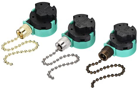 sourcing map Pull Chain Switch 3 Speed 4 Wire Replacement for Ceiling Fan Lamp Light Set of 3 Colors