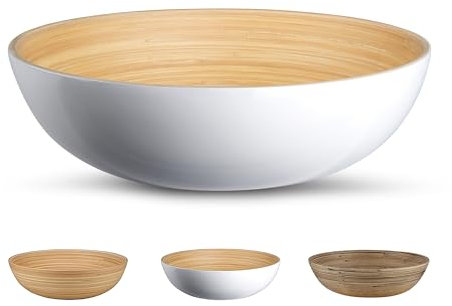 LEXA Insalatiera in bambù extra large da 30,5 cm, ciotola leggera per popcorn o ciotola per patatine fritte per snack per feste, insalatiere fatte a mano grande da portata (ceramica bianca)