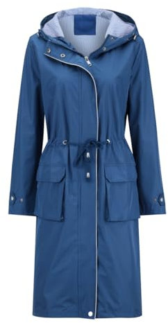 YUNCLOS Veste longue imperméable à capuche légère coupe-vent pour femme, bleu, XXL