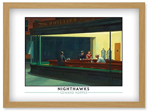 Wee Blue Coo Edward Hopper Nighthawks Iconic Realist Painting Artwork Framed Wall Art Print A4