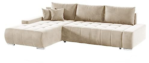 Selsey Magliano L - Ecksofa mit Schlaffunktion, Veloursbezug Beige wasserabweisend, linksseitig