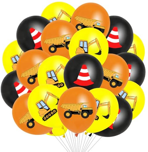 Baufahrzeug Luftballons, 42 Stück 12 Zoll Bagger Latex Ballon, Baustelle Geburtstag Deko, Luftballons Gelb Orange Schwarz, für Kinder Jungen Geburtstags Festival Party Dekoration
