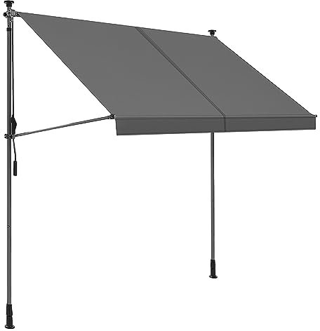 osoltus Klemmmarkise, Balkonmarkise, höhenverstellbar, mit Handkurbel, Sonnenschutz, für Balkon, Terrasse, Garten (250cm, Hellgrau)