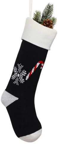 Hixingo Weihnachtsstrumpf Personalisiert 1/2/4/6er, 46cm Große Gestrickt Nikolausstrumpf, Schwarz-Weiss Weihnachtssocken zum Aufhängen und Befüllen Kamin Weihnachtsbaum Deko (4 Stück,Schneeflocke)