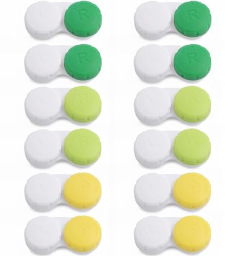 DEWSENSI Contact Lens Case, 12 Pack Empty Cute Contact Lens Cases Box Holder Container for Storage, Travel, Daily Home Use (Green)