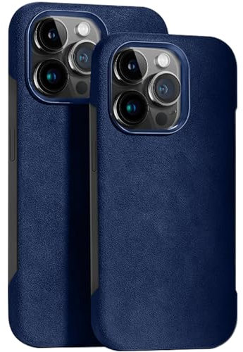 AdirMi Alcantara-Hülle für iPhone 15/15 Plus/15 Pro /1 5Pro Max, Handgefertigte Wildlederhülle, Rahmenlos, Ultradünn, Klassisch-Elegantes Wildleder mit Weichem Griff,Blue,15 Pro