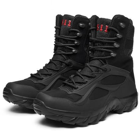 HUQHUMSK Stivali Da Lavoro Tattici Militari Da Uomo,Scarponi Da Trekking Da Combattimento Scarpe Per Tutti I Terreni,Desert Boots Alti Con Cerniera Laterale,Nero,39