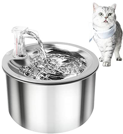 Cat Water Fountain 2L/67oz, Stainless Steel Pet Water Fountain for Cats Inside Ultra-Quiet Pump, Automatic Pet Fountain Water Dispenser for Cat Puppy Dogs Pets