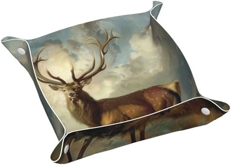 Faux Leather Valet Tray Elk Painting Bedside Desk-top Storage Tray Nightstand Caddy Tray