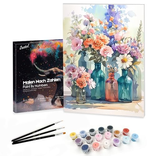 Bougimal Peinture par Numéro Adulte Paysages paysages avec Pinceaux et Acryliques Bricolage Peintures Kits, pour la Décoration Intérieure maison, Fleurs colorées 9, 28x35cm(Avec Cadre)