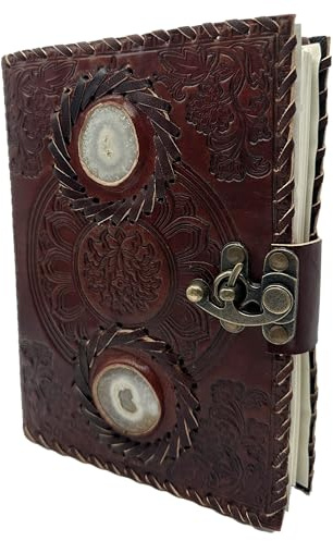 Keskin Handgefertigtes Grimoire-Tagebuch aus Leder - Zauberbuch der Schatten für Hexerei, Wicca, Hexentagebuch & Notizbuch - Vintage Blanko Journal für Zaubersprüche und Ritualnotizen, 17 x 12 cm