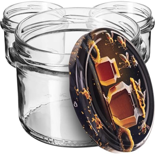 KADAX Piccoli vasetti per conserve da 235 ml, fi82, mini vasetti per miele e condimento, vasetti per marmellata con coperchio, vasetti ermetici da regalare (miele, 50 pezzi)