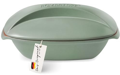 Römertopf Bräter CULINARIO für 4 Personen - 3 Liter Schmortopf mit Deckel aus Keramik – Zum Schmoren, Braten und Dampfgaren - Backofengeeignet, Grün