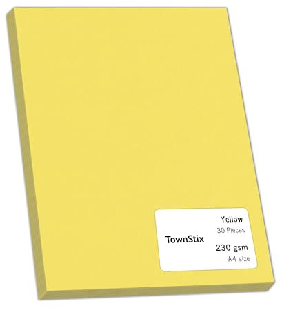 30 Stück, 230gsm - A4 Tonkarton Gelb, Tonpapier Karton Bastelkarton Fotokarton Pappe