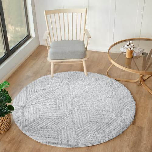 Livabliss Allie Kapan Shaggy Rug, Bedroom – 160x160 cm, Cream & Light Grey