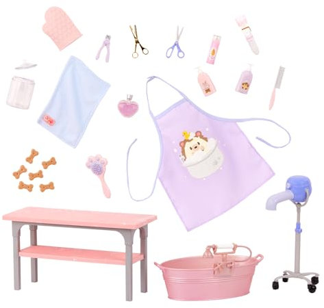 Our Generation – Haustierpflege-Set für 46 cm Puppen – Mit Pflegetisch, Waschwanne & Zubehör – Scrub & Style Pet Grooming Set