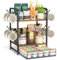 EsLuker.ly Coffee Bar Organizer Station Shelf Mug Holder for Countertop, 3 Tier Coffee Cup Stand Rack with 12 Hooks for Home Office, K Cup Pod Organizer Drawer, Keeps Essentials Tidy & Accessible