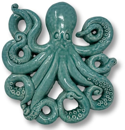 Toocook Animali marini in ceramica naturale o smaltata per Decorazione Murale e Arredo Casa, Realizzati Artigianalmente, Idea Regalo Made in Italy (Polipo Acqua marina)