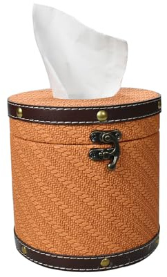 Decorative Toilet Paper Roll Cover with Lid - 5.5cm Diameter, PU Leather & Wood, Space-Saving, Multi-Color, Waterproof Bathroom Storage for Tissues, Cosmetics, Remotes (Brick Red)