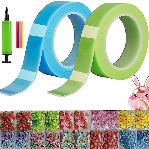 Tape Bubbles Nano Bubble Tape Bubble Kit, Magisches Bubble Tape für Geburtstagsgeschenke, Bubble DIY Bastelset, Transparentes Set mit Inflator und Bubble Filler 20 Packungen (Blue + Green)