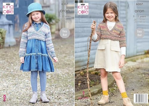 King Cole Aran Knitting Pattern Pamphlet - 6307 Children's Wrap Cardigans (Two Designs) 22-30ins
