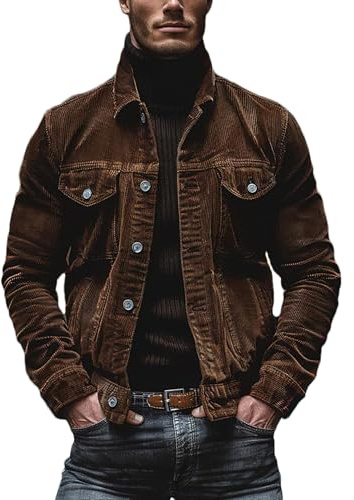 amropi Giacca in Velluto a Coste da Uomo Camicia a Maniche Lunghe a Righe Bottoni Leggeri Capispalla